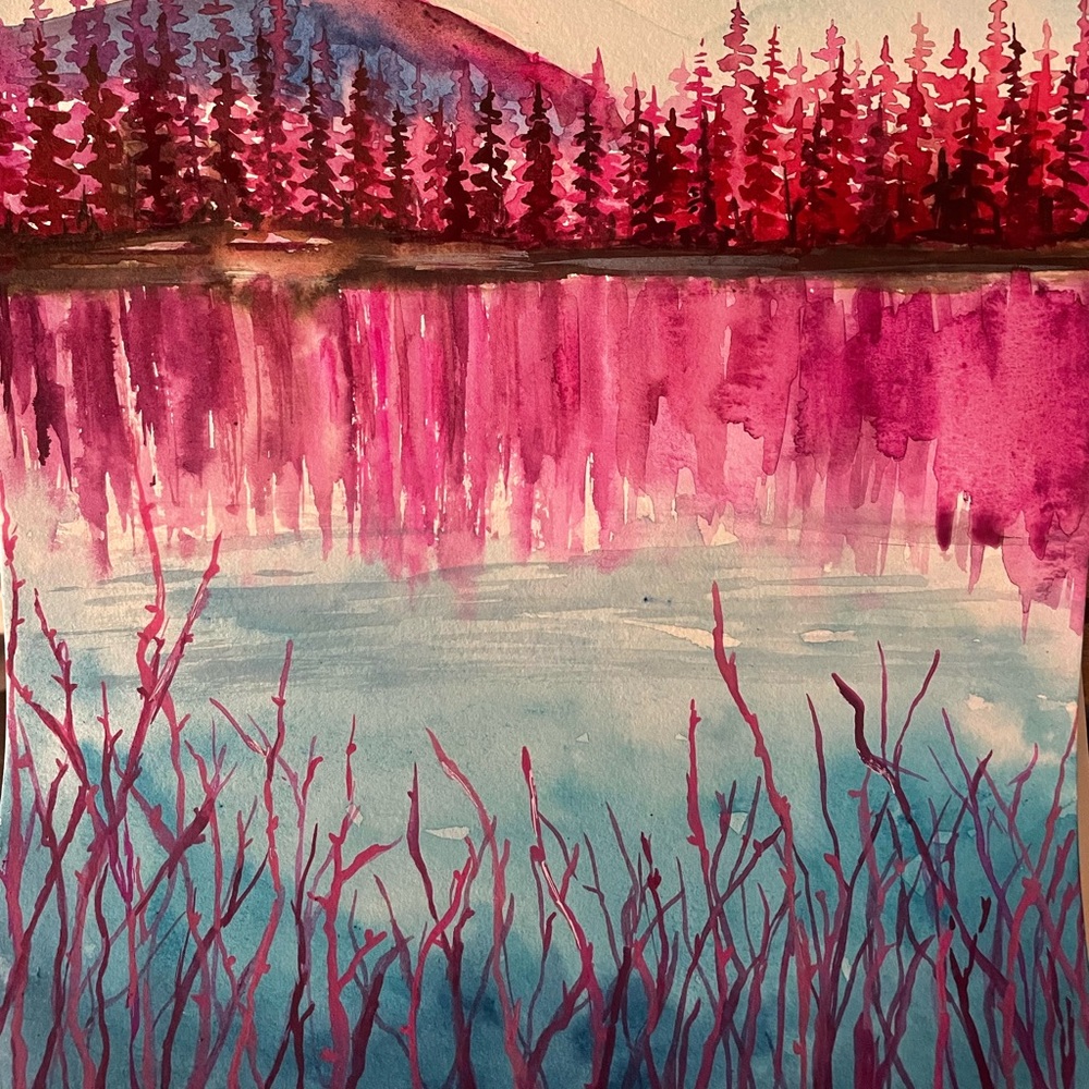 Pink trees 🌲💞💗 original watercolor painting - Picture 2 of 2